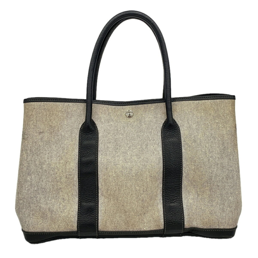 Hermes Garden PM Tote Bag, Toile H, Black/Beige, □F stamp, Women's.